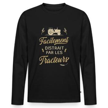 Tracteur Humour Agriculteur Agricole Agriculture - T-shirt manches longues Premium bio Homme - noir - Devant - Nico (187cm)