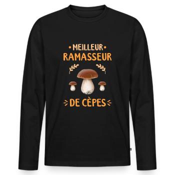 Cèpe Champignons champignon Ramasseur Cueillette - T-shirt manches longues Premium bio Homme - noir - Devant - Nico (187cm)