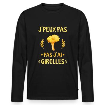 J'ai Champignons Girolle Champignon Cueillette Tee - T-shirt manches longues Premium bio Homme - noir - Devant - Nico (187cm)