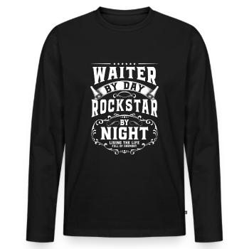 Serveur Restaurant Nourriture Cocktail - T-shirt manches longues Premium bio Homme - noir - Devant - Nico (187cm)
