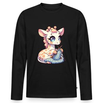 Giraffe strickt Giraffenpullover mit hohen Maschen - Männer Premium Bio Langarmshirt - Schwarz - Vorne - Nico (187cm)