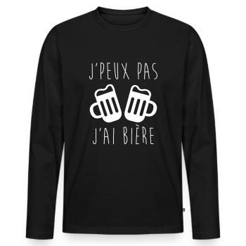 j'peux pas j'ai bière humour alcool - T-shirt manches longues Premium bio Homme - noir - Devant - Nico (187cm)