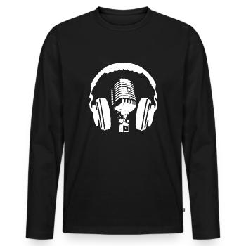 Headphones & Microphone Radio Presenter Gift - Men's Premium Organic Long Sleeve Shirt - black - Front - Nico (187cm)
