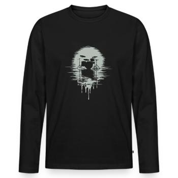 Drumset Silhouette Schlagzeug mit Spiegelung - Männer Premium Bio Langarmshirt - Schwarz - Vorne - Nico (187cm)