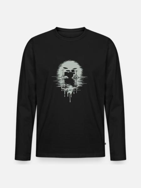 Drumset Silhouette Drums with Reflection - Men's Premium Organic Long Sleeve Shirt - black
