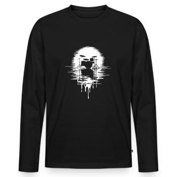 Drumset Silhouette Schlagzeug mit Spiegelung - Männer Premium Bio Langarmshirt - Schwarz - Vorne - Nico (187cm)
