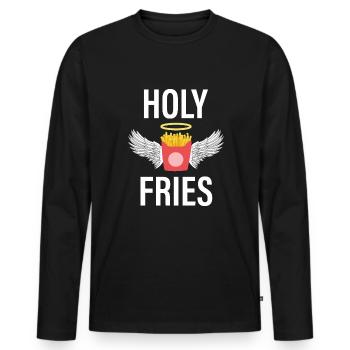 Holy Fries Funny Fries Saying - Men's Premium Organic Long Sleeve Shirt - black - Front - Nico (187cm)