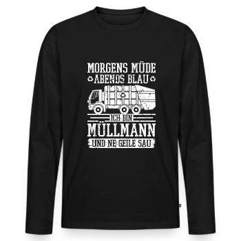Müllmann Abfalltechniker Müllabfuhr - Männer Premium Bio Langarmshirt - Schwarz - Vorne - Nico (187cm)