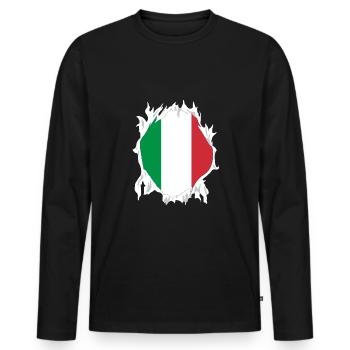 Drapeau Italie Drapeau, drapeau Italie - T-shirt manches longues Premium bio Homme - noir - Devant - Nico (187cm)