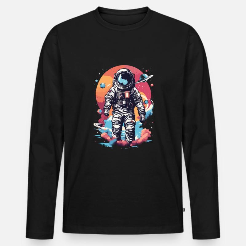 Cooler Astronaut im Weltall - Männer Premium Bio Langarmshirt - Schwarz