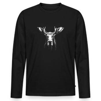Rentier Portrait Elch Tiere Tier Wildtier - Männer Premium Bio Langarmshirt - Schwarz - Vorne - Nico (187cm)