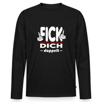 Fick Dich doppelt Mittelfinger Fuck Off Sprüche - Männer Premium Bio Langarmshirt - Schwarz - Vorne - Nico (187cm)