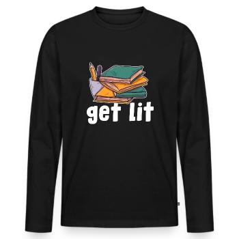 Get Lit Bücher Lesen Autor Buch Bücherwurm Roman - Männer Premium Bio Langarmshirt - Schwarz - Vorne - Nico (187cm)