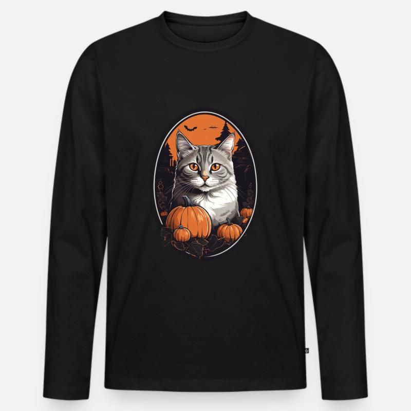 Halloween Katze - Männer Premium Bio Langarmshirt - Schwarz