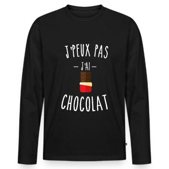 je peux pas j'ai chocolat - tablette - chocolat - T-shirt manches longues Premium bio Homme - noir - Devant - Nico (187cm)