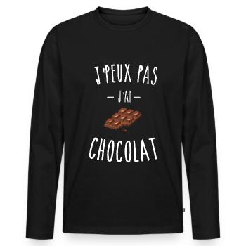 je peux pas j'ai chocolat - tablette - T-shirt manches longues Premium bio Homme - noir - Devant - Nico (187cm)