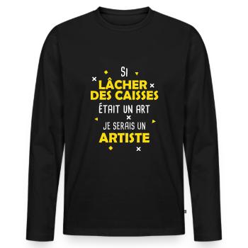 Péter / Lâcher des caisses - T-shirt manches longues Premium bio Homme - noir - Devant - Nico (187cm)