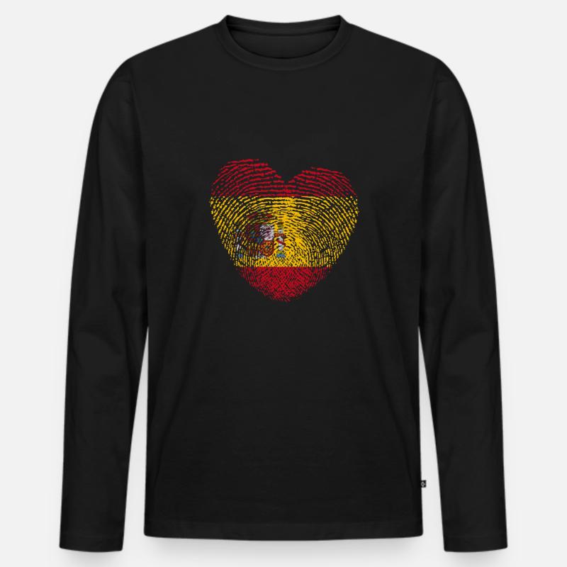 Spanien Flagge Fingerabdruck - Männer Premium Bio Langarmshirt - Schwarz