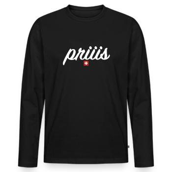 priis | Schnupftabak, schnupfen, Schweiz, Dialekt - Männer Premium Bio Langarmshirt - Schwarz - Vorne - Nico (187cm)