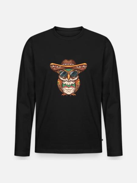 Owl Funny Sombrero - Men's Premium Organic Long Sleeve Shirt - black