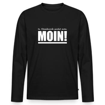 Moin - Hamburch - Sprüche - Männer Premium Bio Langarmshirt - Schwarz - Vorne - Nico (187cm)