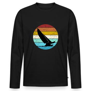 Retro Color Cat Sailing catamaran sailors - Men's Premium Organic Long Sleeve Shirt - black - Front - Nico (187cm)