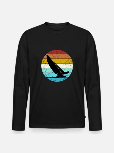 Retro Color Cat Sailing Katamaran Segler - Männer Premium Bio Langarmshirt - Schwarz