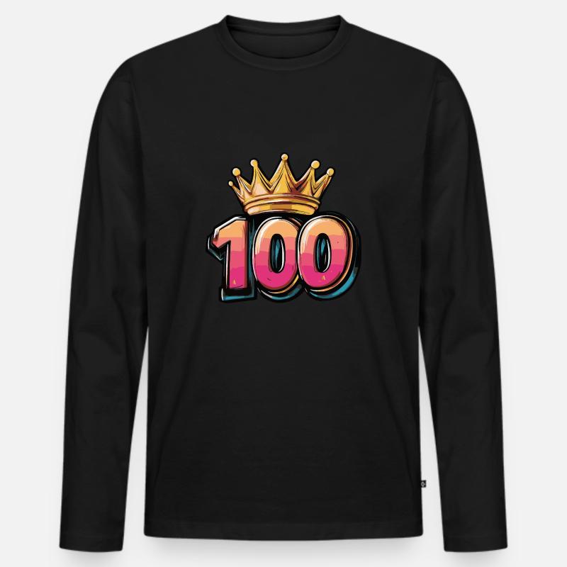 100 Zahl Krone - Männer Premium Bio Langarmshirt - Schwarz