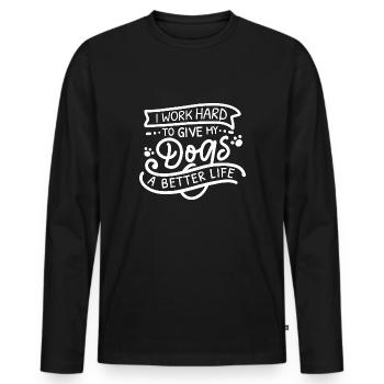 Je travaille dur chiens - T-shirt manches longues Premium bio Homme - noir - Devant - Nico (187cm)