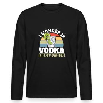 Ich frage mich, ob Vodka auch an mich denkt - Männer Premium Bio Langarmshirt - Schwarz - Vorne - Nico (187cm)