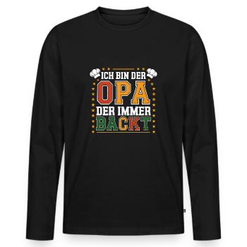 Ich bin der Opa der immer backt lustiger Opaspruch - Männer Premium Bio Langarmshirt - Schwarz - Vorne - Nico (187cm)