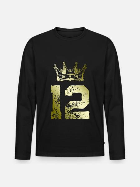 12 Zahl Krone - Männer Premium Bio Langarmshirt - Schwarz