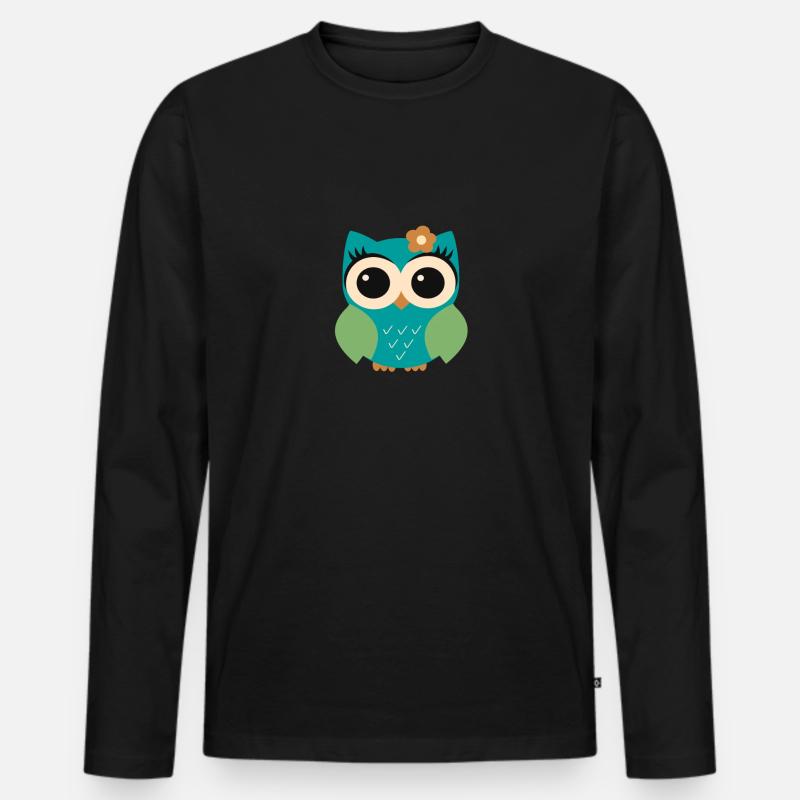 Eule Pauline - Männer Premium Bio Langarmshirt - Schwarz