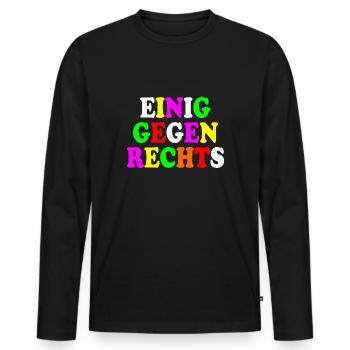 Einig gegen rechts - Männer Premium Bio Langarmshirt - Schwarz - Vorne - Nico (187cm)