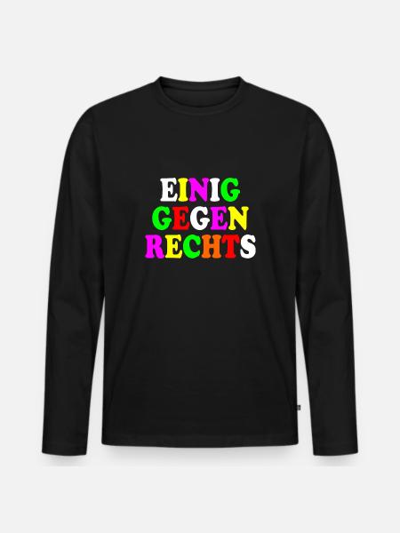 Einig gegen rechts - Männer Premium Bio Langarmshirt - Schwarz