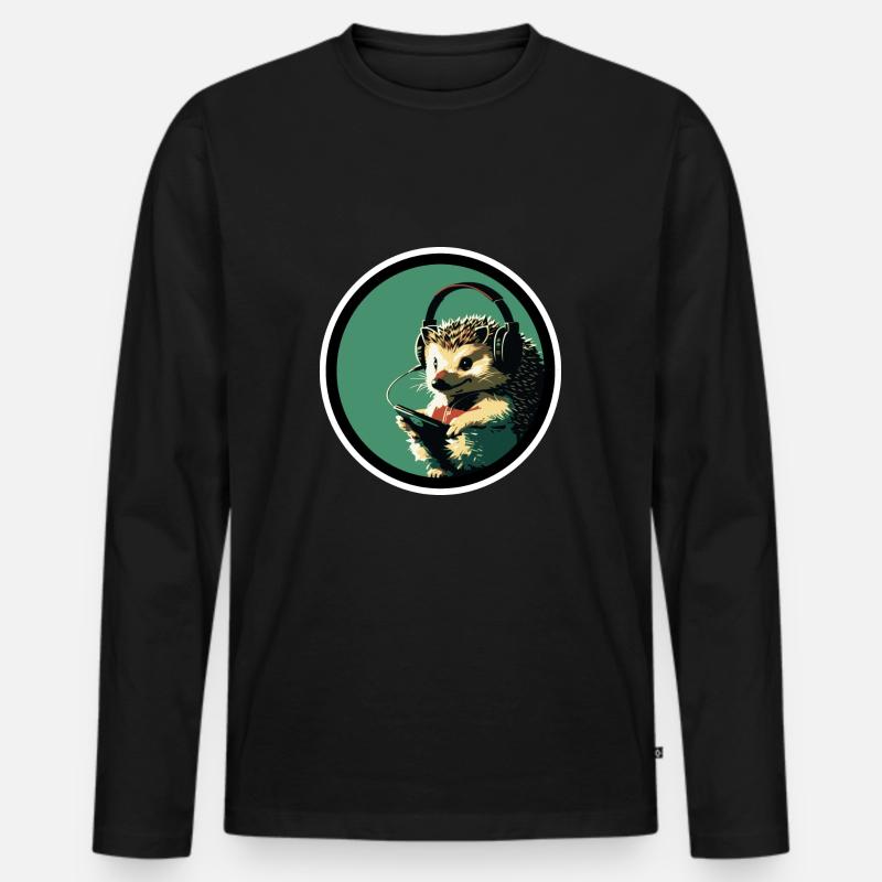 Igel mit Kopfhörer - Männer Premium Bio Langarmshirt - Schwarz
