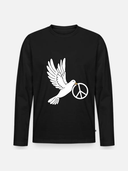 Friedenstaube mit Peacezeichen - Männer Premium Bio Langarmshirt - Schwarz