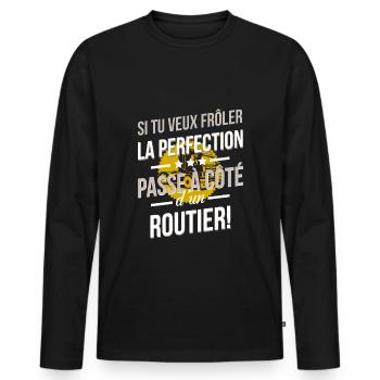 Routier - La perfection - T-shirt manches longues Premium bio Homme - noir - Devant - Nico (187cm)