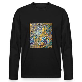 peinture aborigène ronds bleu jaune - T-shirt manches longues Premium bio Homme - noir - Devant - Nico (187cm)