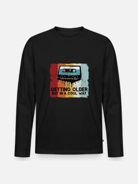 Retro Kassette Spruch - Männer Premium Bio Langarmshirt - Schwarz