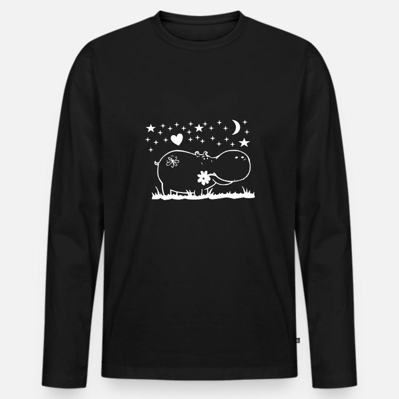 Nilpferd bei Nacht - Männer Premium Bio Langarmshirt - Schwarz
