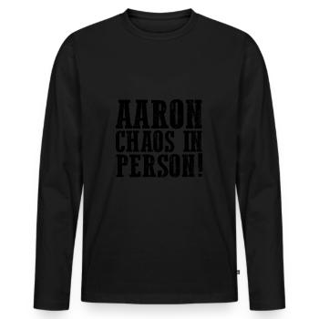 Prénom Aaron - T-shirt manches longues Premium bio Homme - noir - Devant - Nico (187cm)