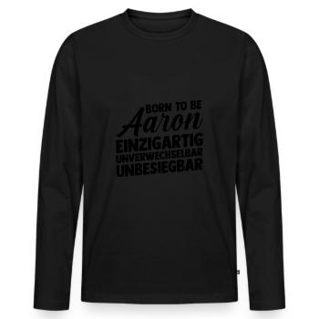 Prénom Aaron - T-shirt manches longues Premium bio Homme - noir - Devant - Nico (187cm)