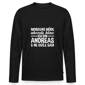 Prénom Andreas - T-shirt manches longues Premium bio Homme - noir - Devant - Nico (187cm)