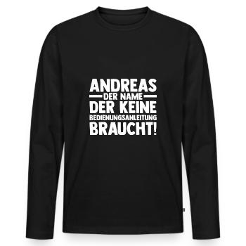 Vorname Andreas - Männer Premium Bio Langarmshirt - Schwarz - Vorne - Nico (187cm)