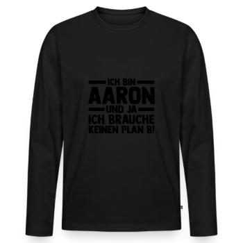 Prénom Aaron - T-shirt manches longues Premium bio Homme - noir - Devant - Nico (187cm)