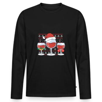 Wein Glühwein Weinglas Weihnachts - Männer Premium Bio Langarmshirt - Schwarz - Vorne - Nico (187cm)