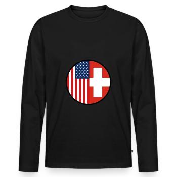 Suisse Usa Drapeau Nation Cadeau - T-shirt manches longues Premium bio Homme - noir - Devant - Nico (187cm)