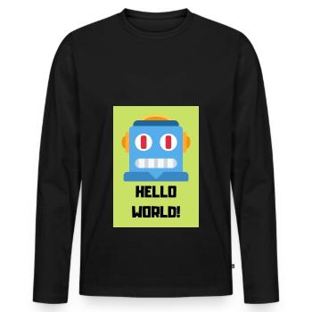 HELLO WORLD - T-shirt manches longues Premium bio Homme - noir - Devant - Nico (187cm)