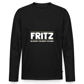Fritz - Männer Premium Bio Langarmshirt - Schwarz - Vorne - Nico (187cm)